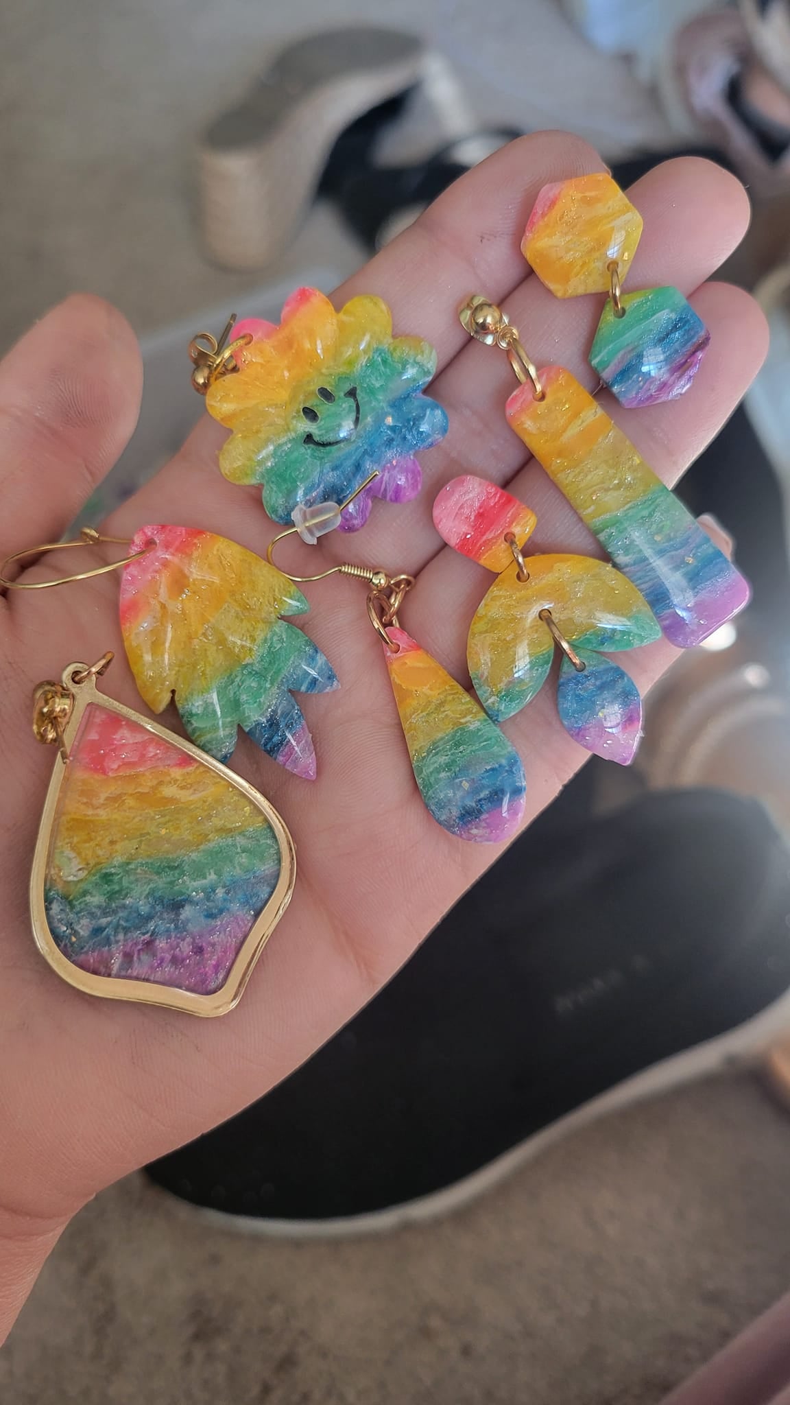 Rainbow Opal Rectangle Dangle