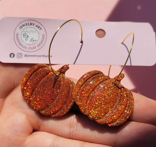 Orange Holo Glitter Pumpkin Hoops