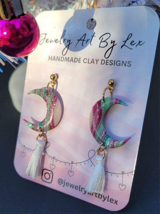 Christmas Agate Moon Dangles