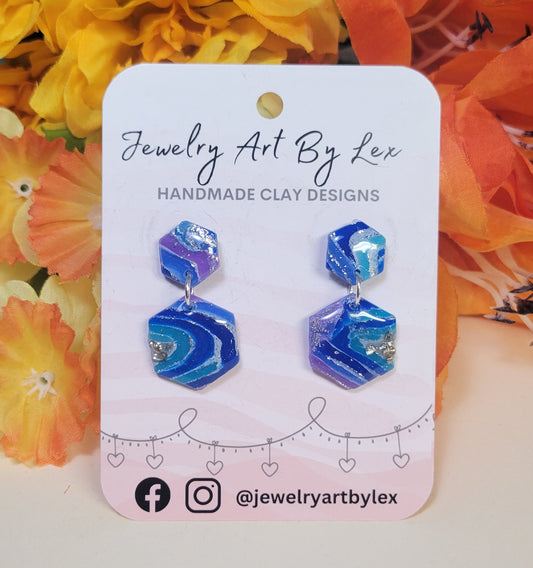 Blurple Agate Hex Dangles
