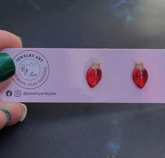 Red Glitter Bulb Studs
