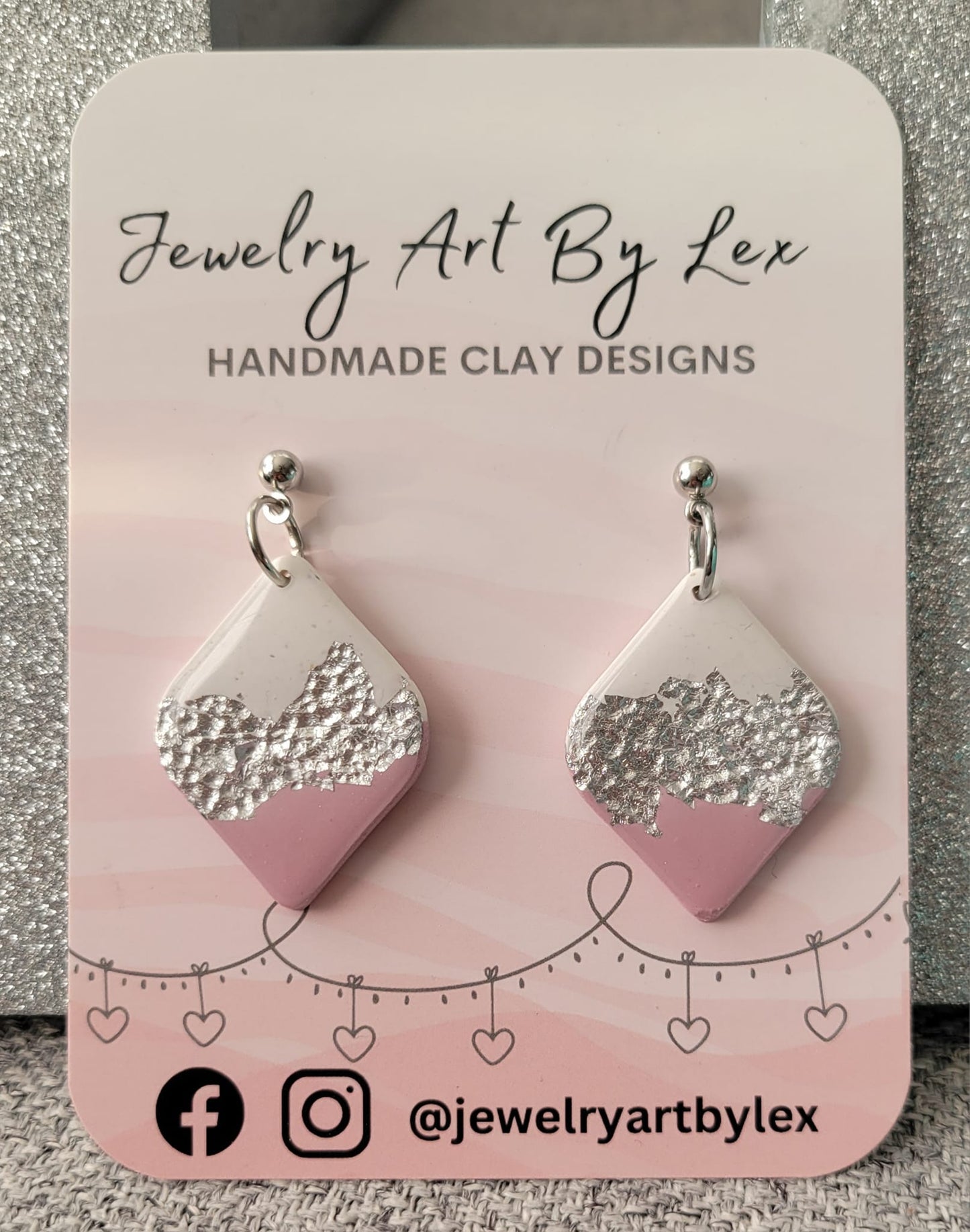 Rose/Vanilla Hammered Silver Dangles