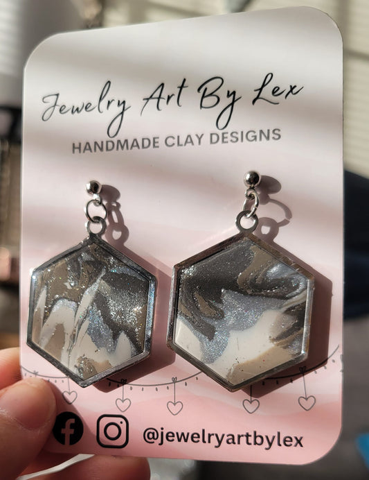 Concrete Swirl Hex Statement Dangles