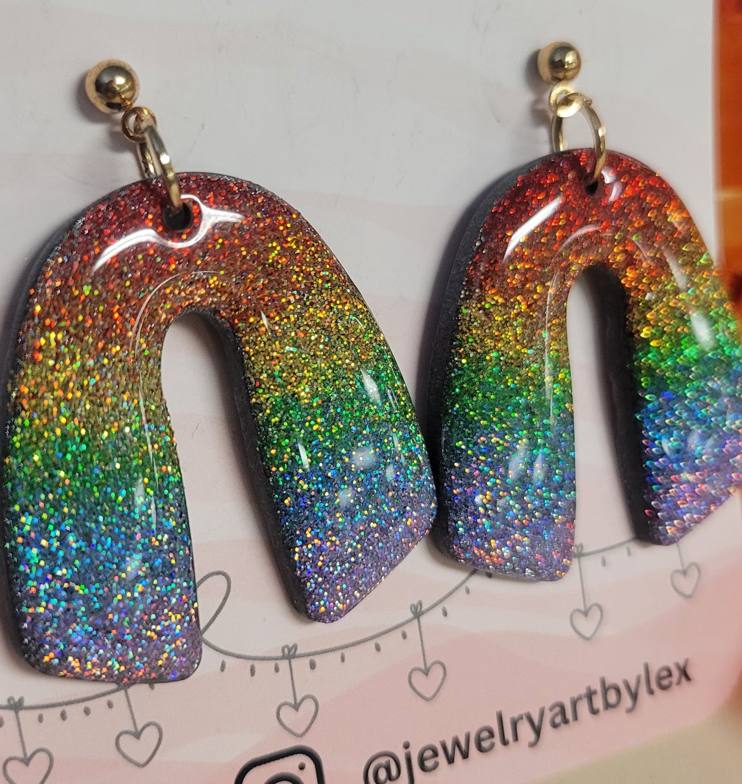Rainbow Holo Glitter Arch Dangles