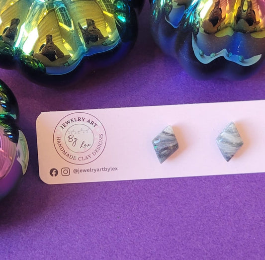 Black/White Marble Swirl Diamond Studs