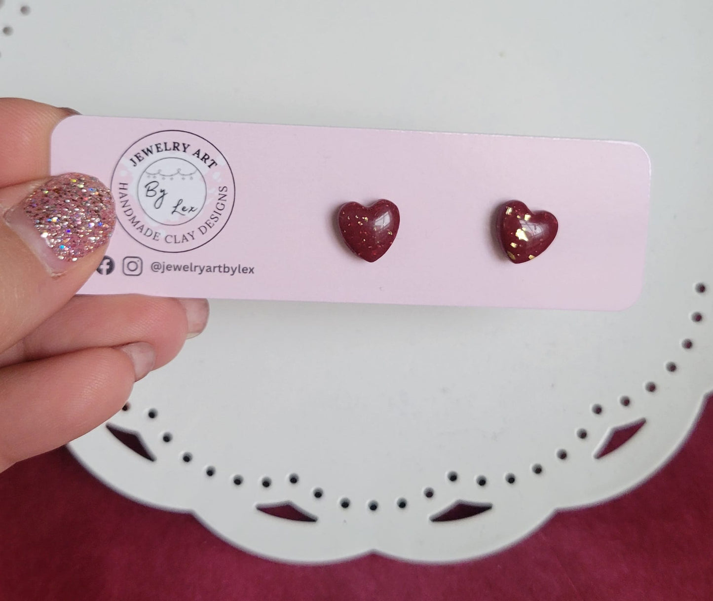 Red Velvet Heart Studs