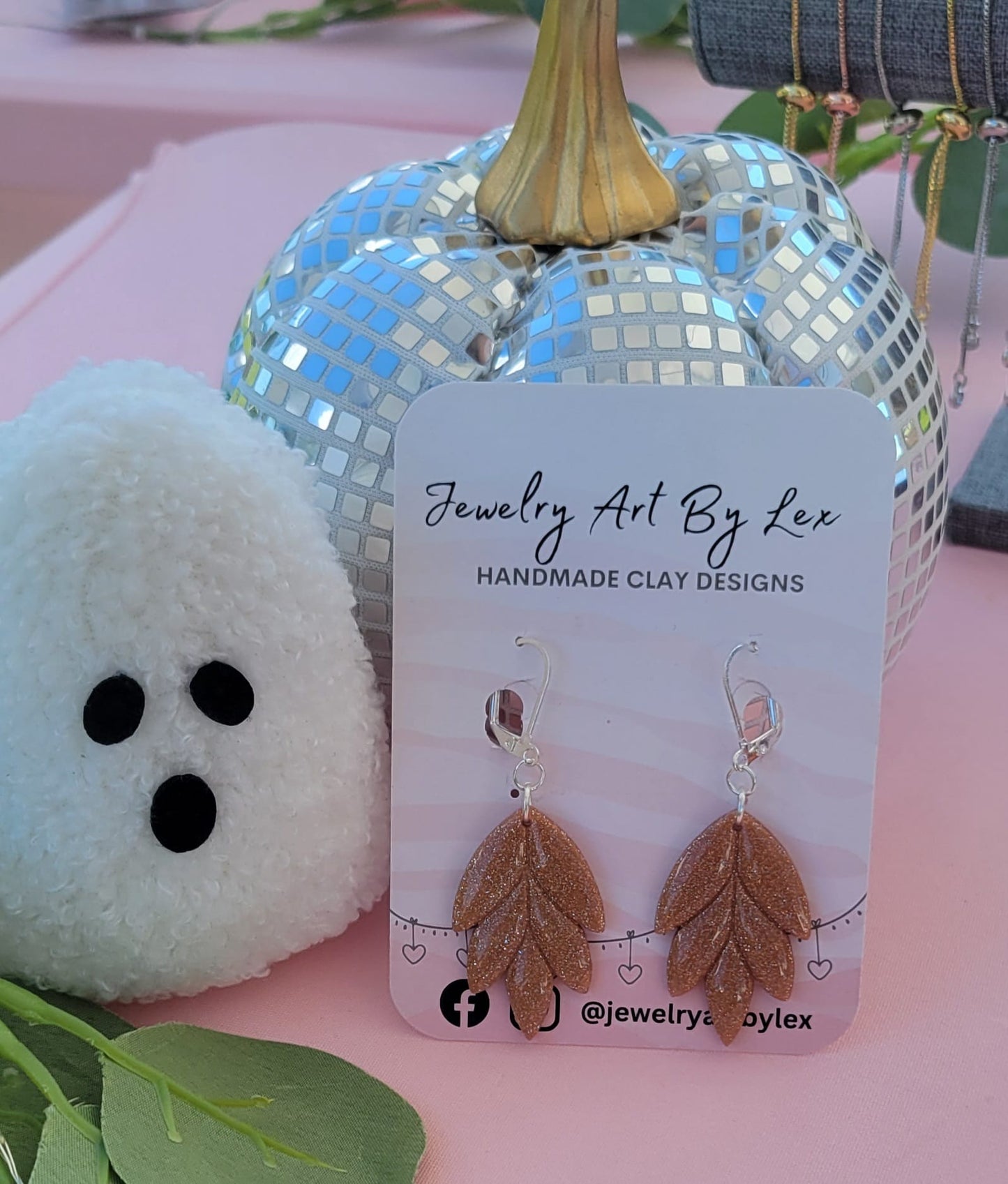 Rose Gold Glitter Leaf Dangles