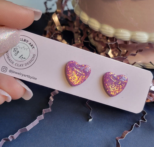 Pink/Gold Glitter Heart Studs