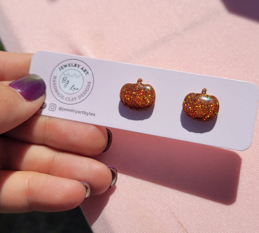 Orange Holo Glitter Pumpkin Studs