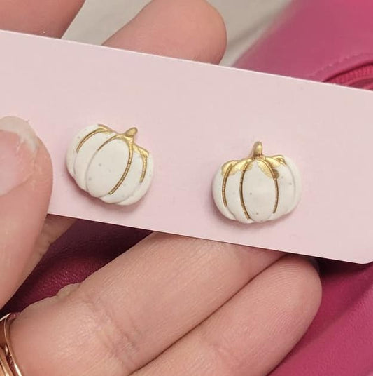 Gold Drip White Pumpkin Studs