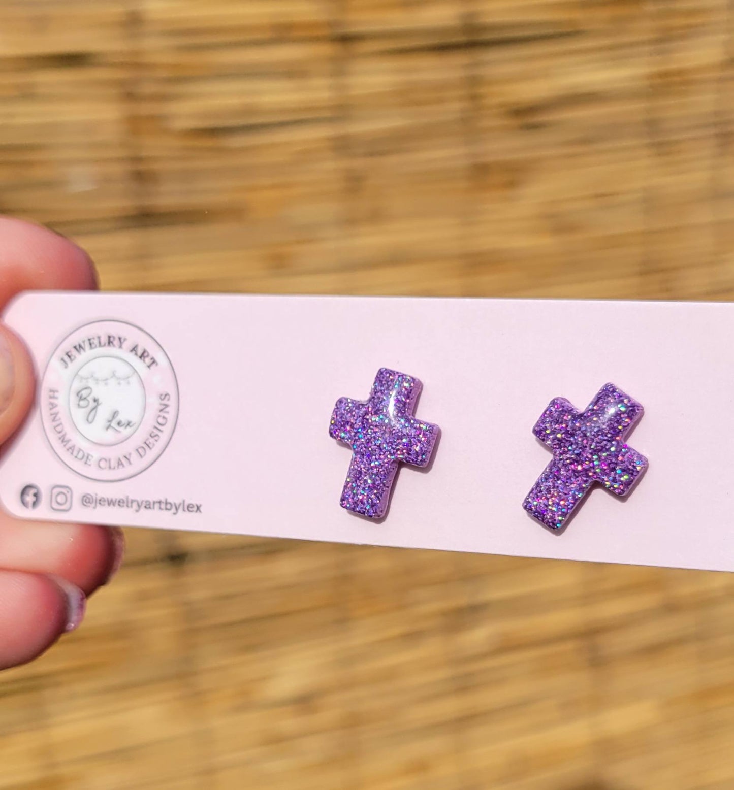 Purple Holo Glitter Cross Studs