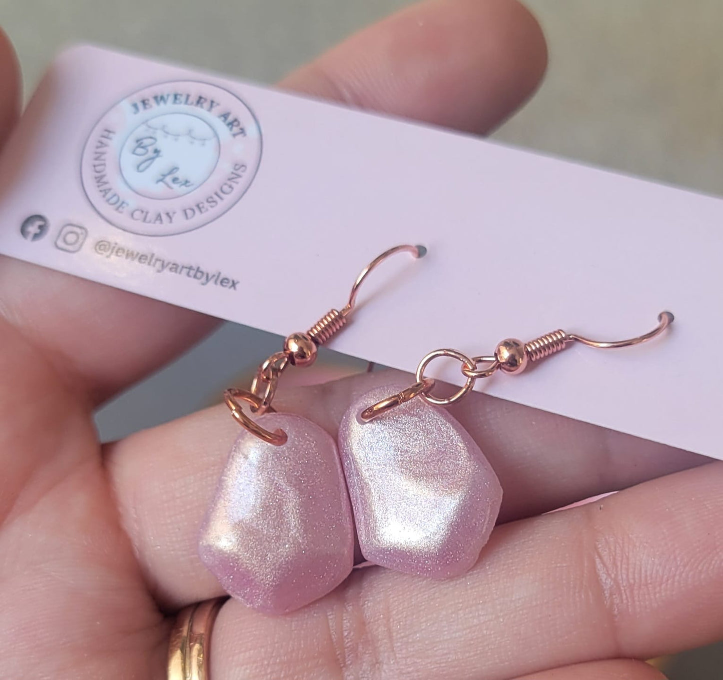 Faux Rose Gold Pearl Gem Dangle