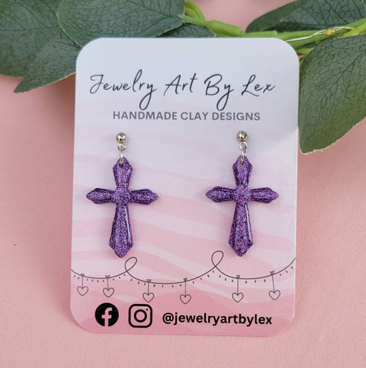 Purple Holo Glitter Cross Dangles