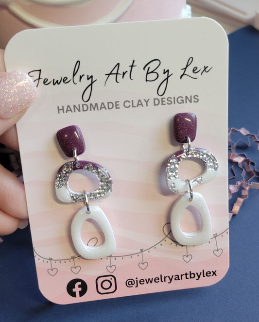 Plum/Stone Hammered Pebble Dangles