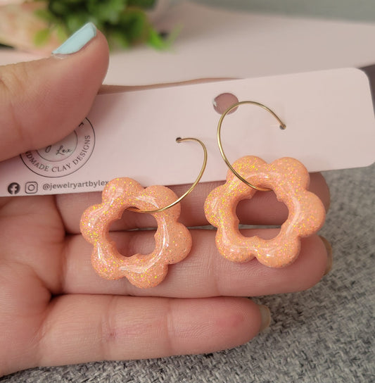 Peach Glitter Floral Hoops
