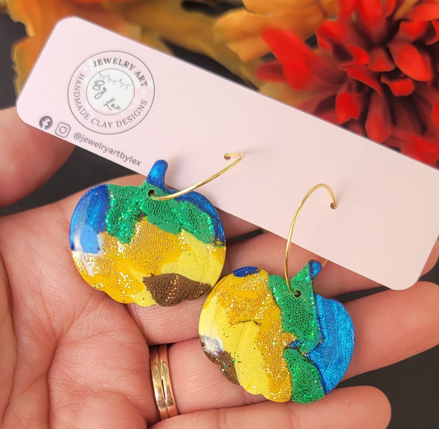 Glitter Abstract Sunflower Pumpkin Hoops