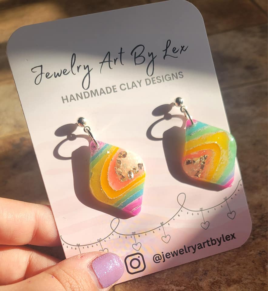 Rainbow Agate Puffy Diamond Dangles
