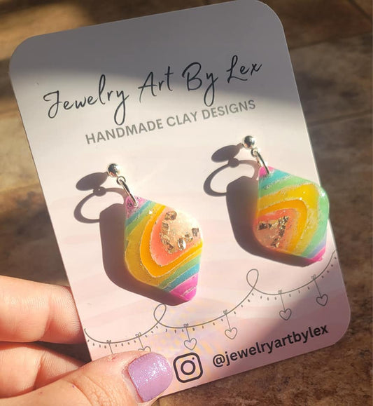 Rainbow Agate Puffy Diamond Dangles