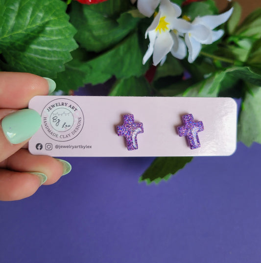 Purple Holo Cross Studs