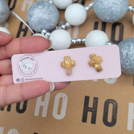 Gold Swirl Cross Studs