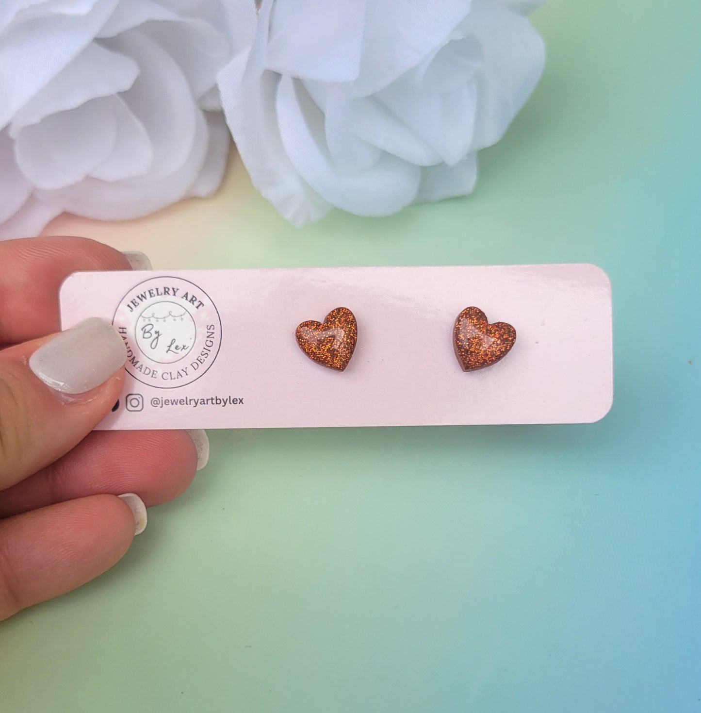 Orange Holo Mini Heart Studs