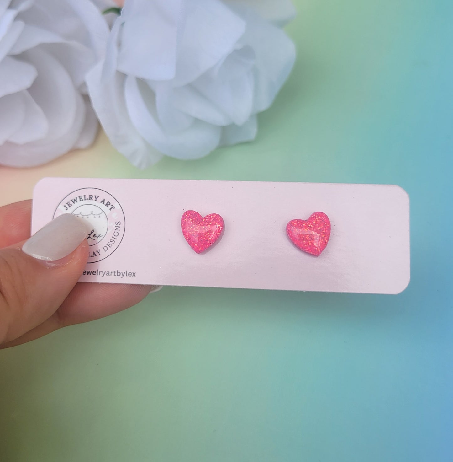 Neon Pink Mini Heart Studs