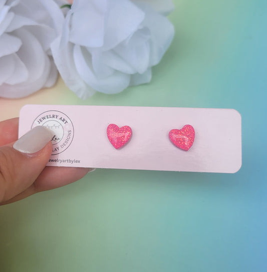 Neon Pink Mini Heart Studs