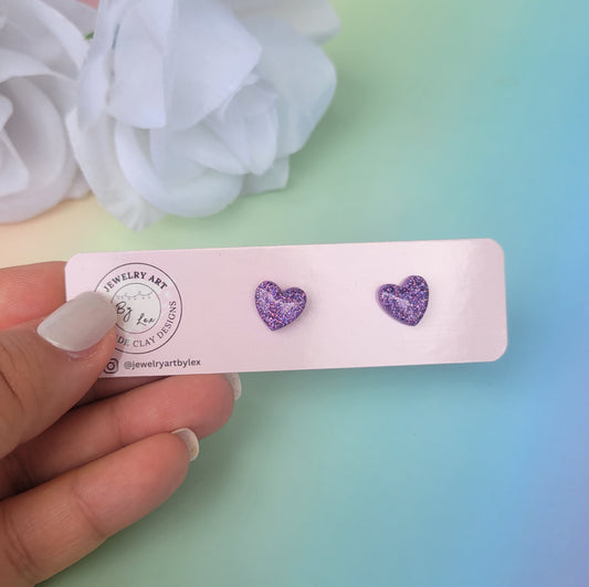 Purple Holo Mini Heart Studs