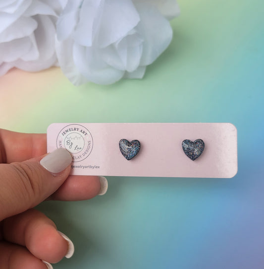 Charcoal Holo Mini Heart Studs