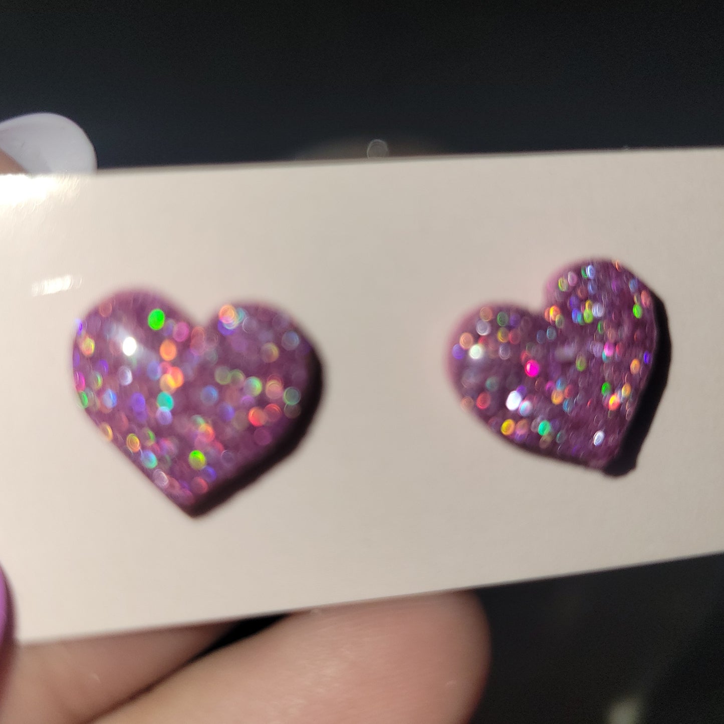 Pink Holo Heart Studs