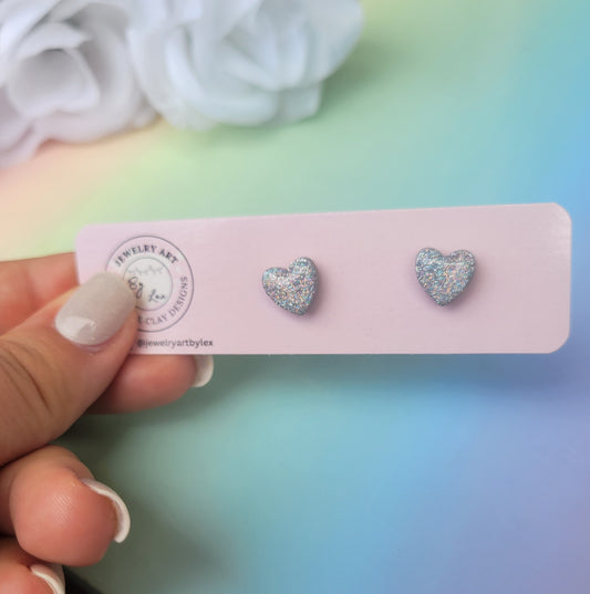 Silver Holo Mini Heart Studs