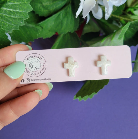 Crystal Quartz Cross Studs