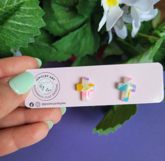 Spring Marble Cross Studs