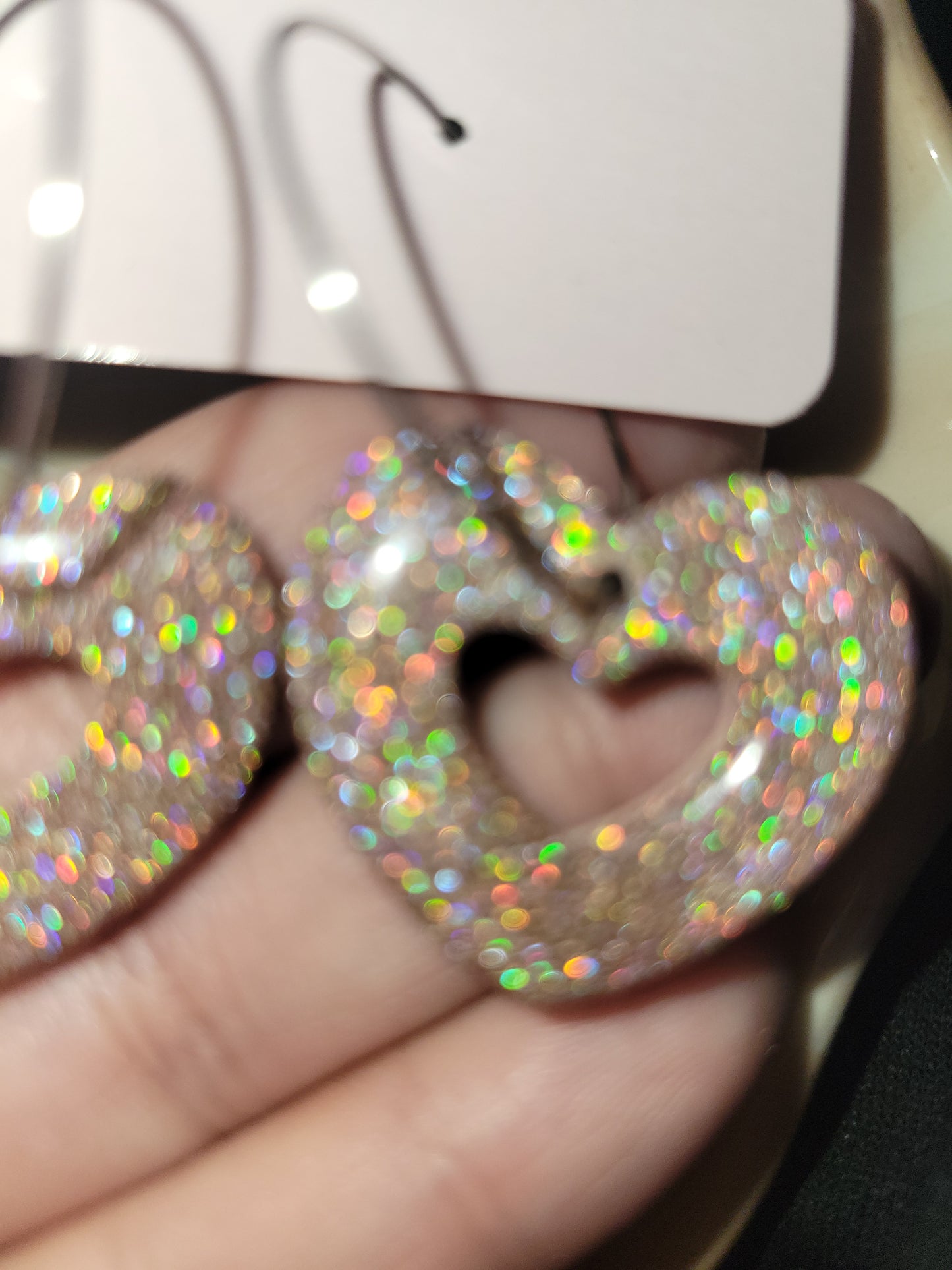 Nude Holo Heart Hoops