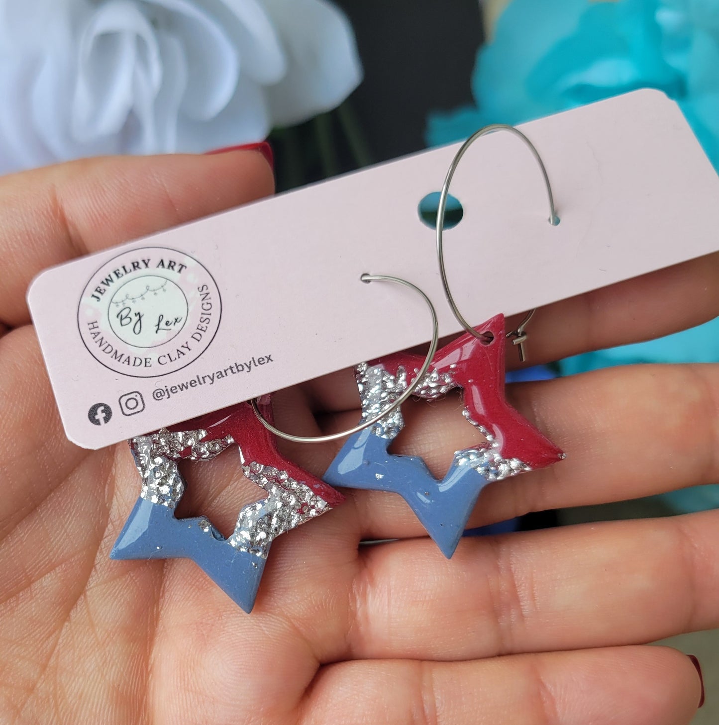 Burgundy/Denim Star Hoops