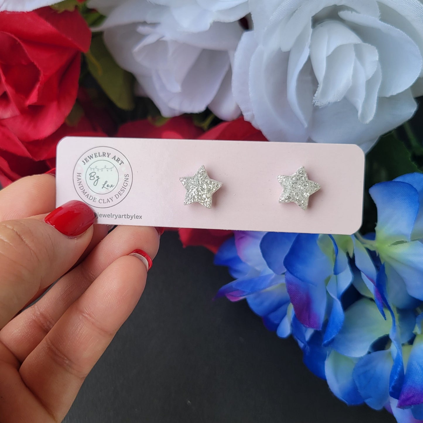 White Glitter Star Studs