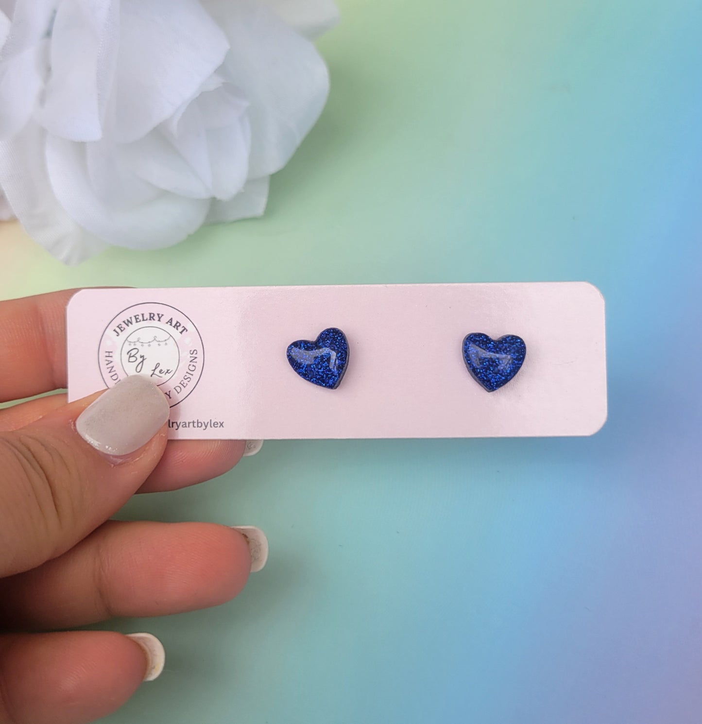 Dark Blue Holo Mini Heart Studs