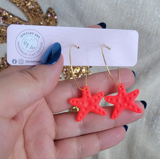 Neon Starfish Hoops