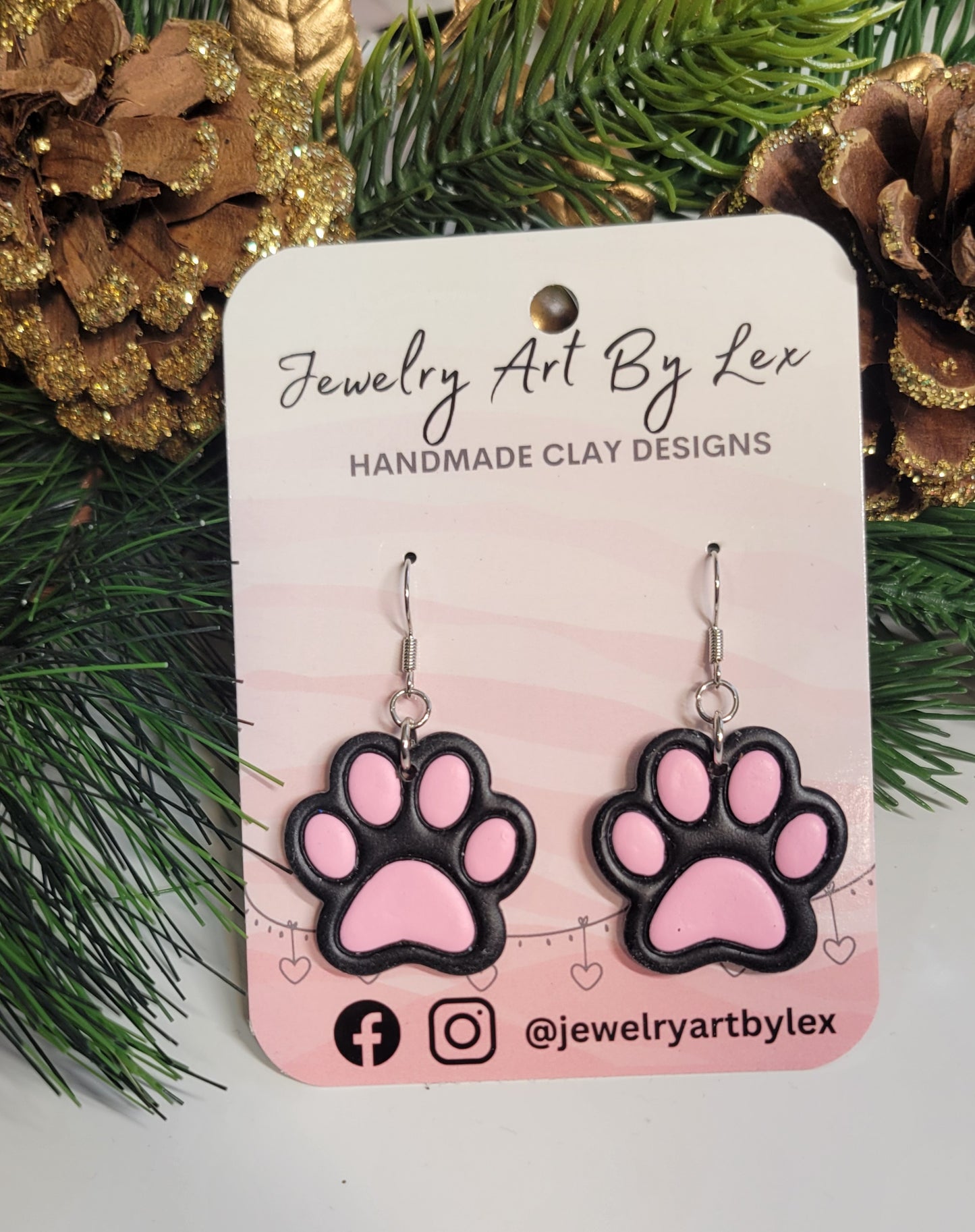 Large Black/Pink Paw Dangles