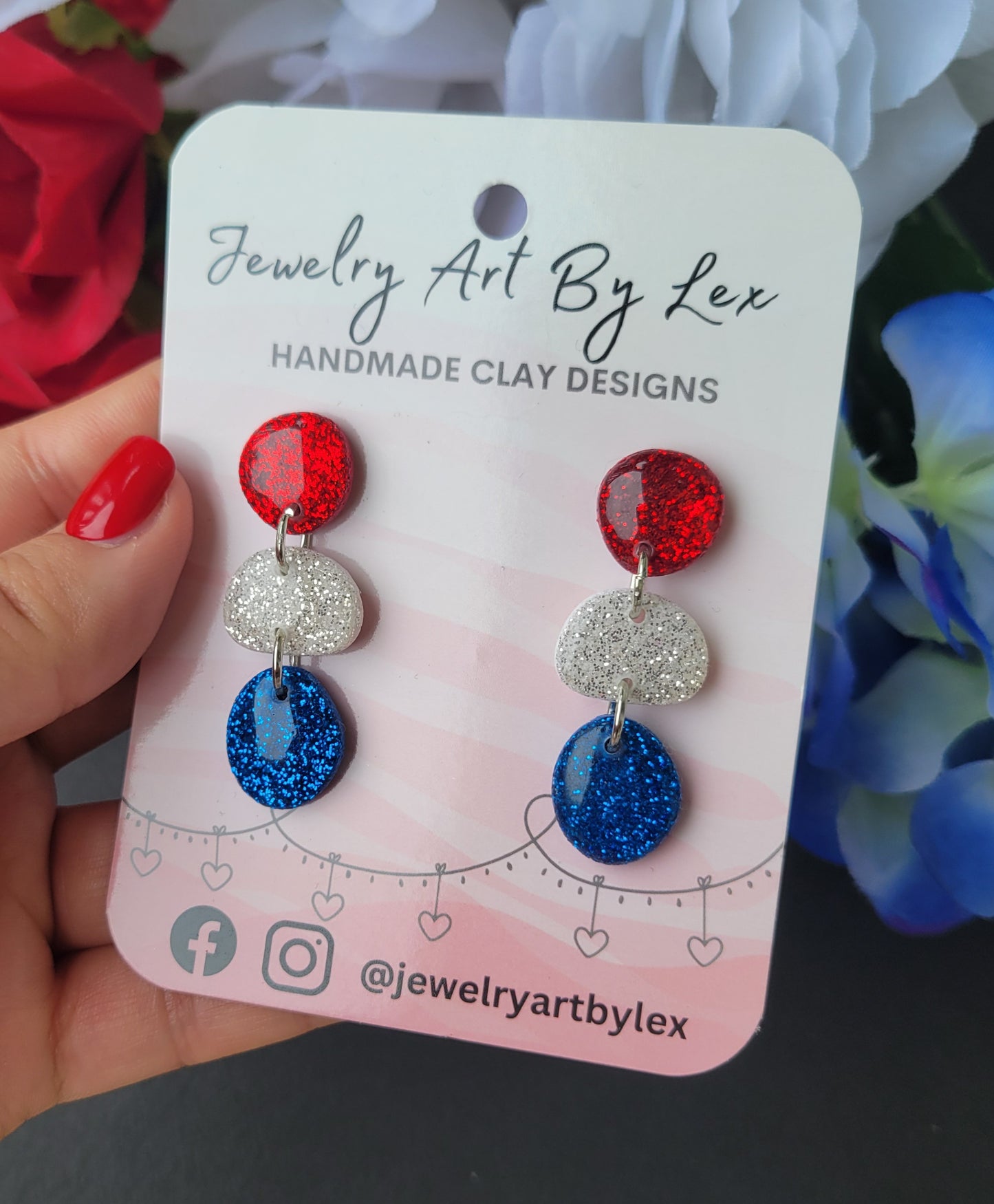 Glitter Patriotic Pebble Dangles