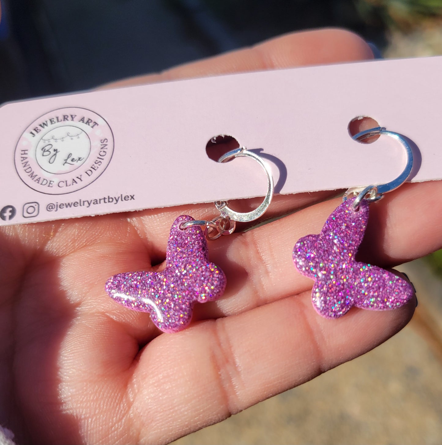 Pink Holo Butterfly Dangles