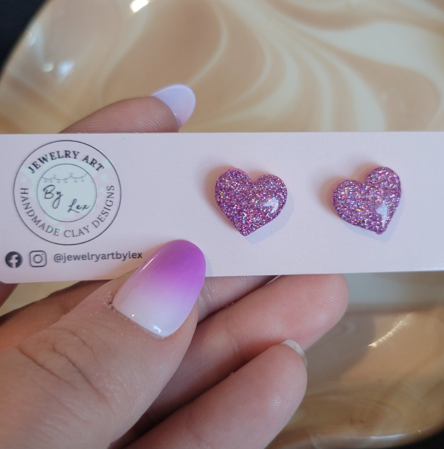 Pink Holo Heart Studs