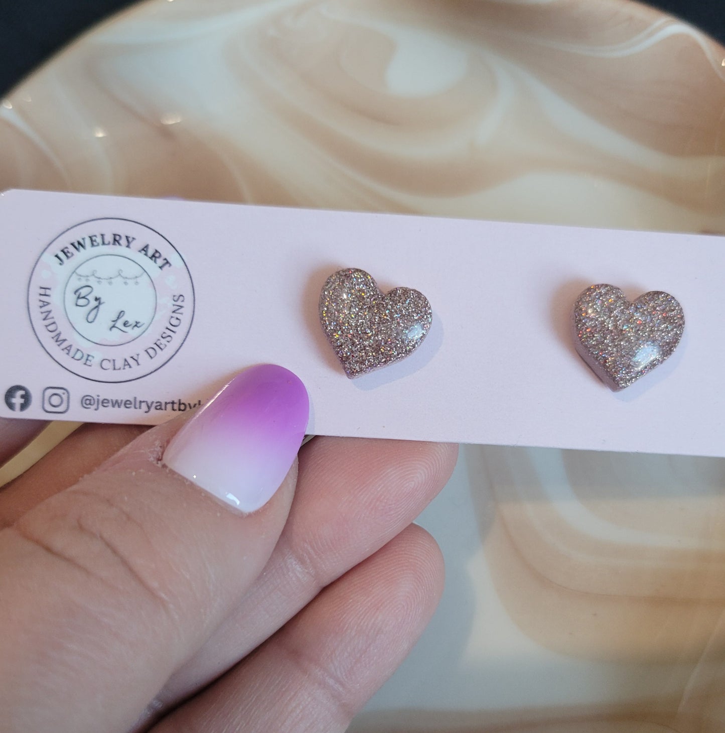 Nude Holo Heart Studs