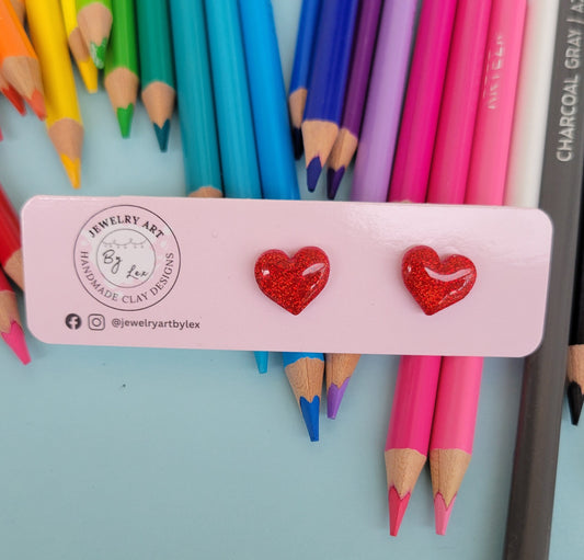 Red Glitter Heart Studs