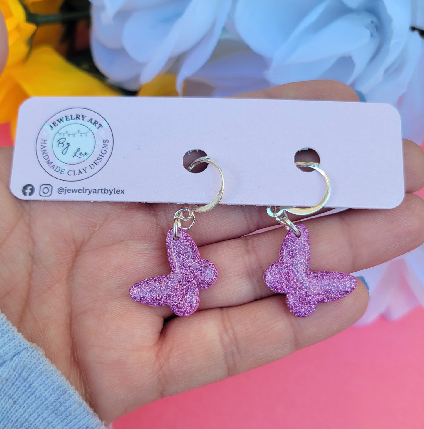 Pink Holo Butterfly Dangles