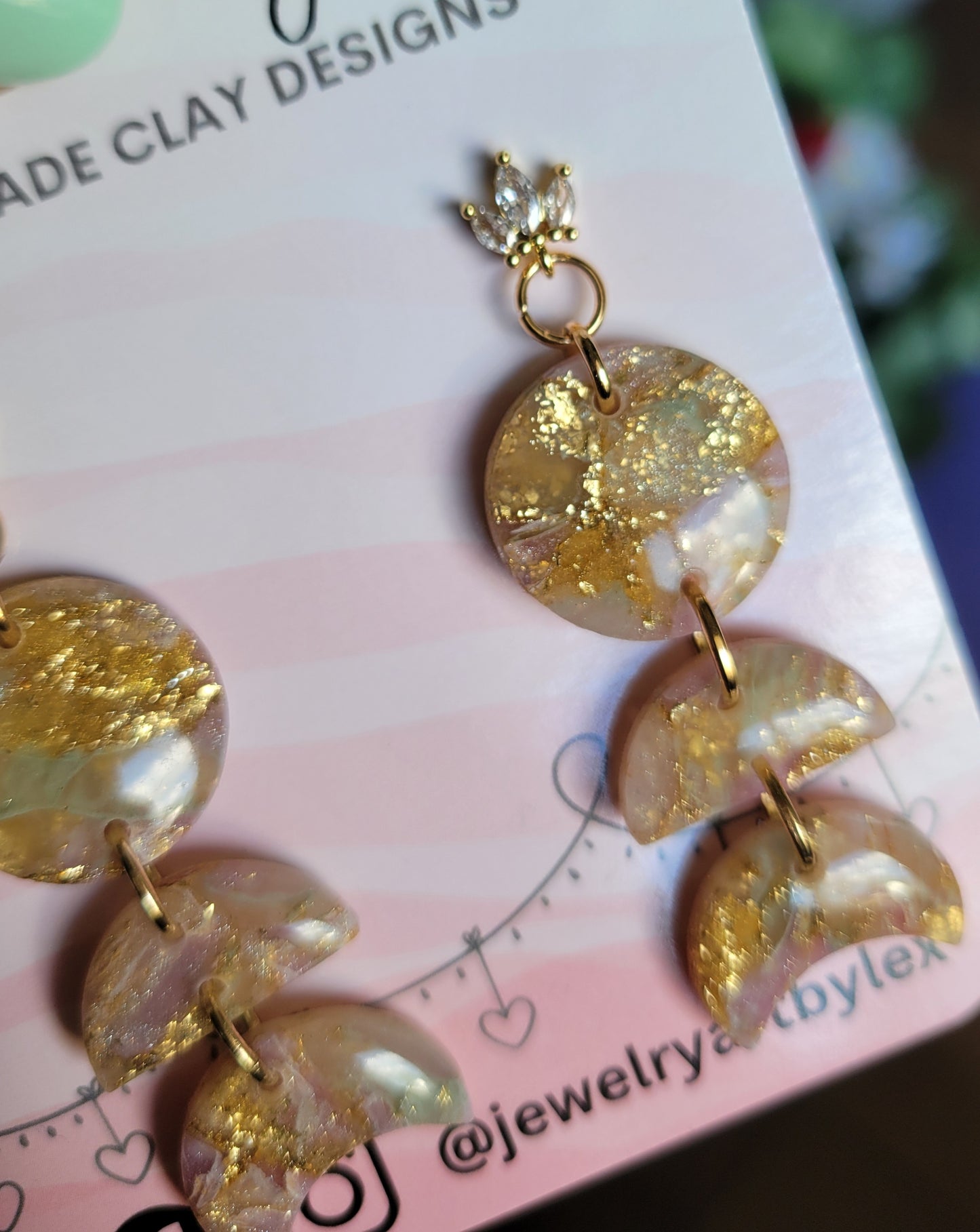 Gilded Moss/Amethyst Crystal Moon Dangles