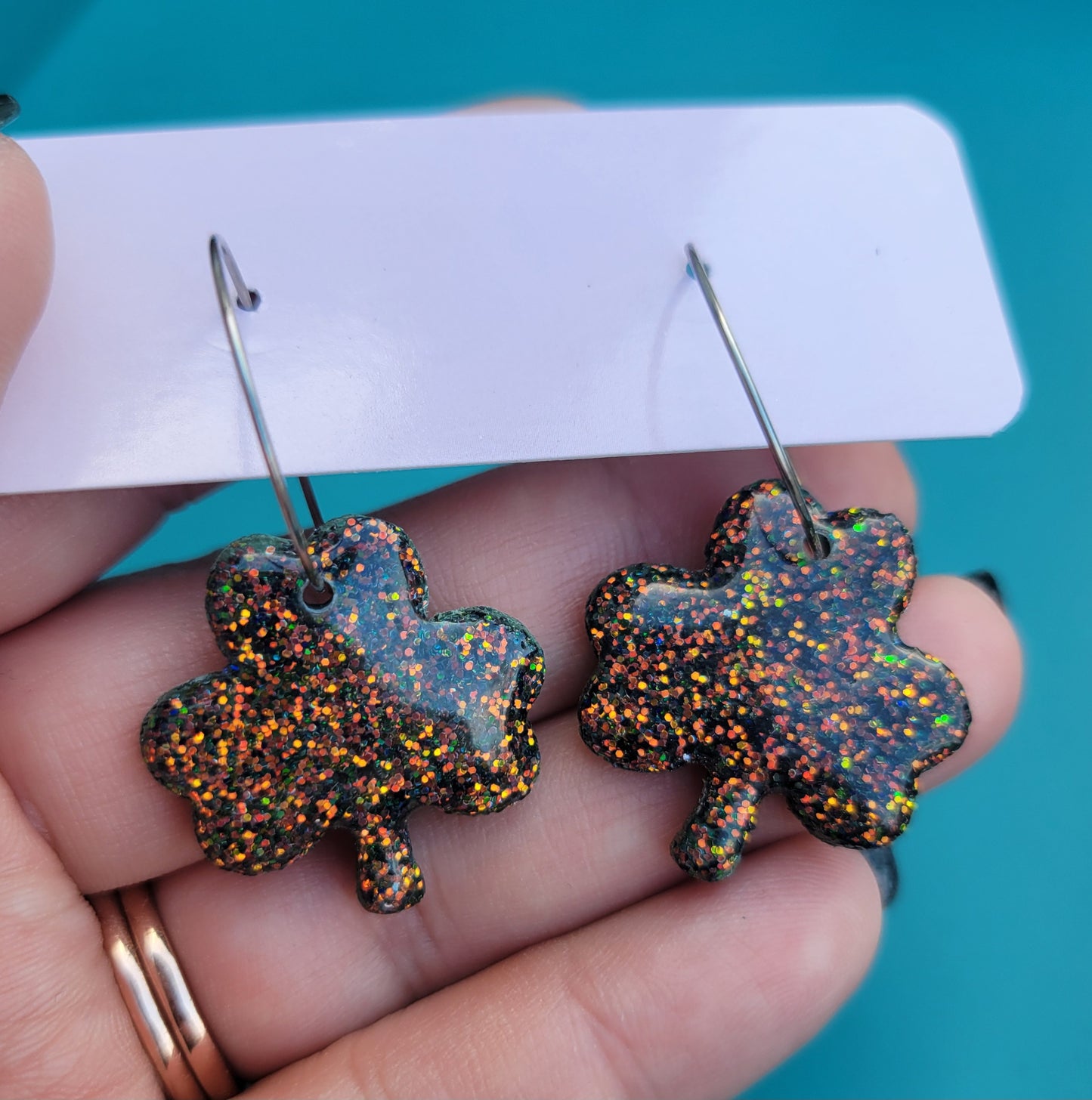 Irish Glitter Clover Hoops