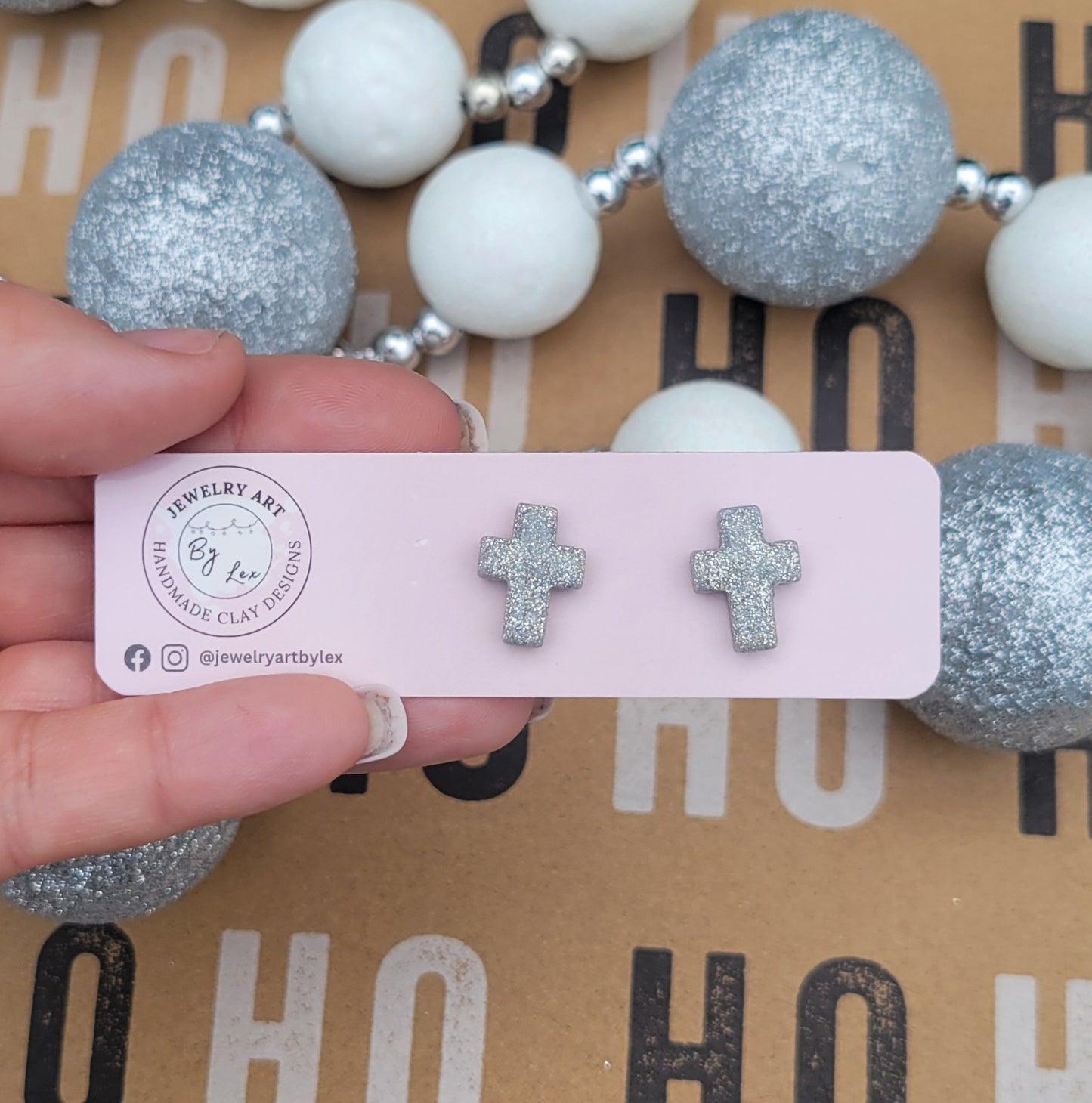 Silver Glitter Cross Studs