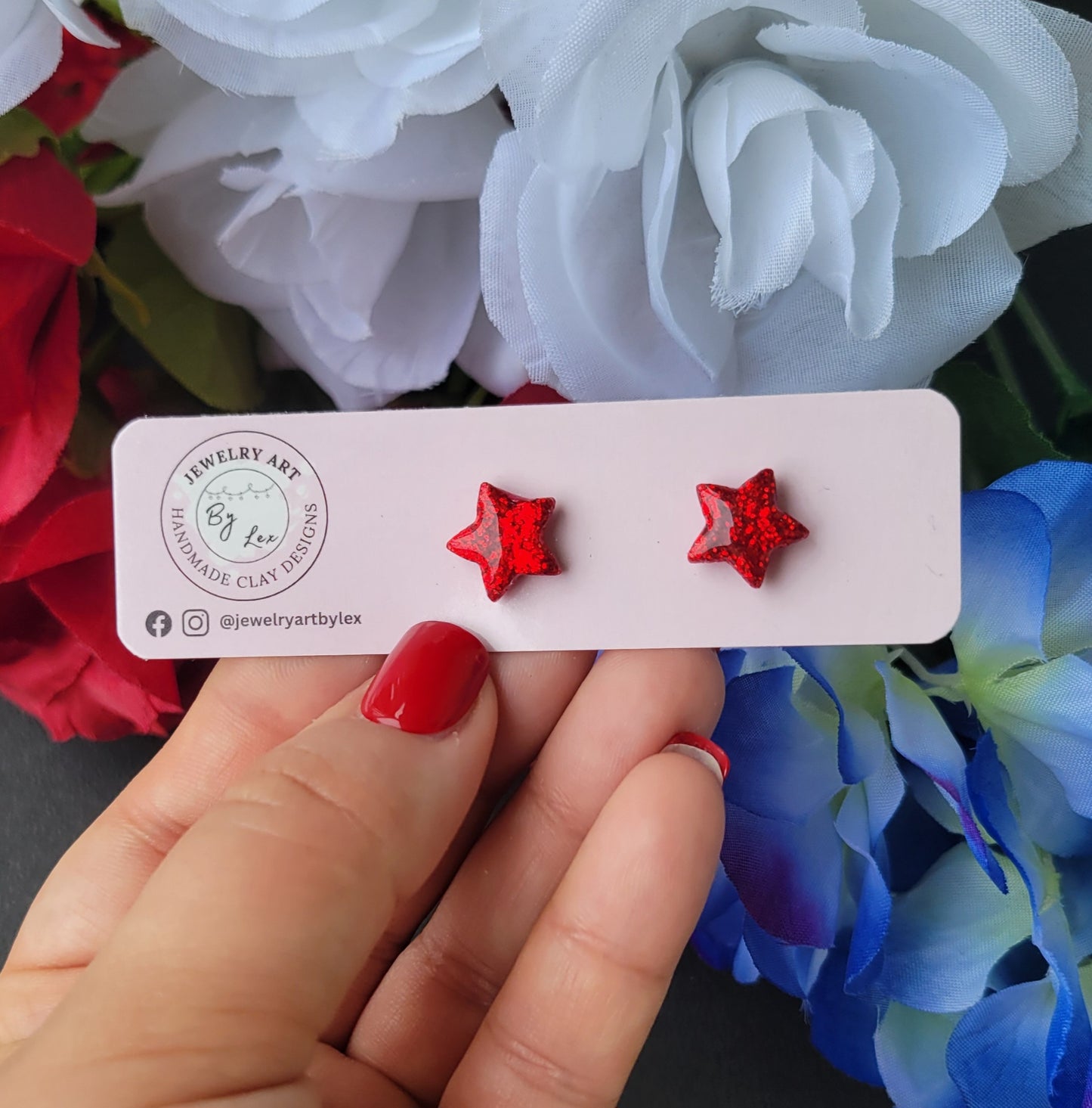 Red Glitter Star Studs