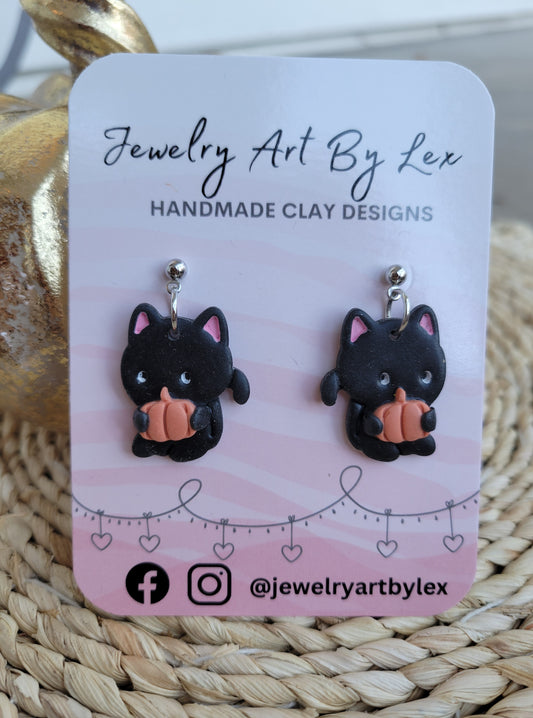 Black Cat with Pumpkin Dangles